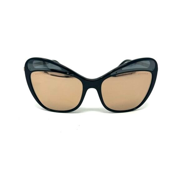Chanel Cat‑Eye Mirrored Sunglasses – Black Acetate, CC Logo Temples with Case - Picture 1 of 10
